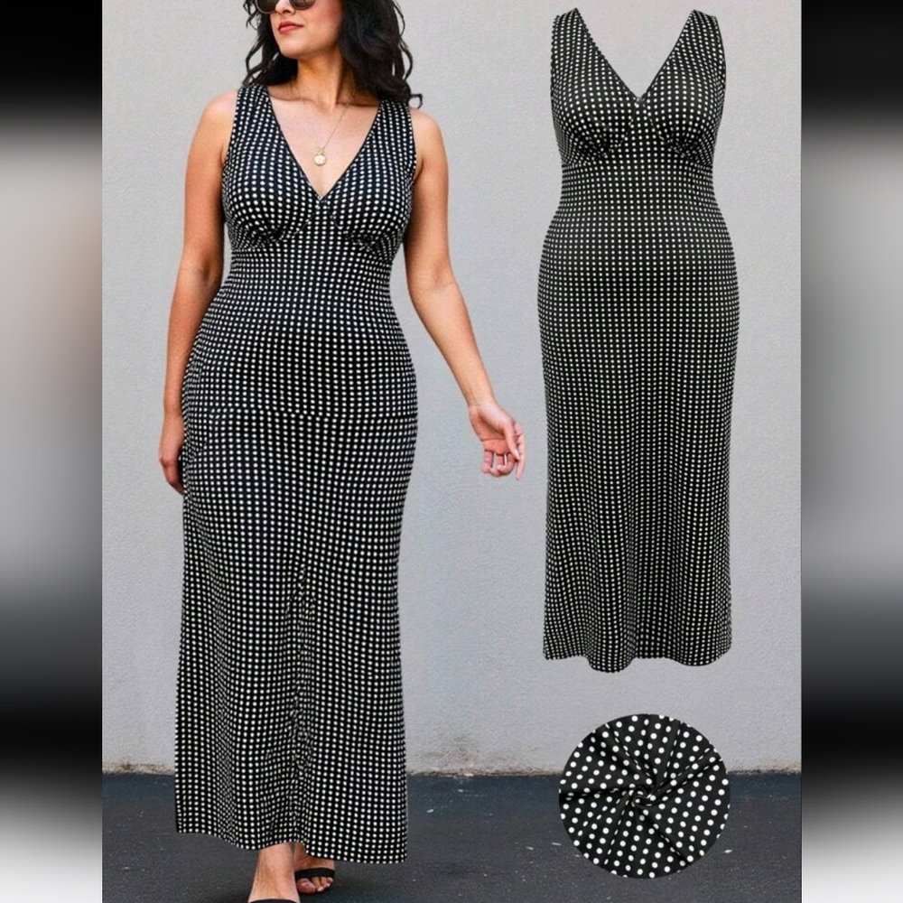 SHEIN Black and White Polka Dot Sleeveless Dress